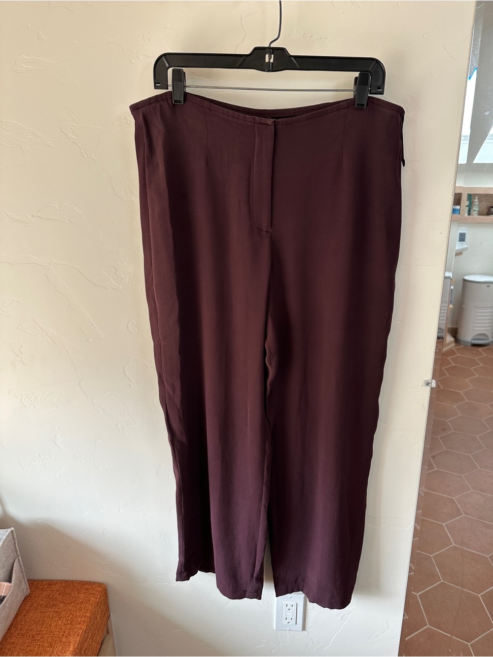 Eileen Fisher Silk Georgette Crepe Pants Plum M